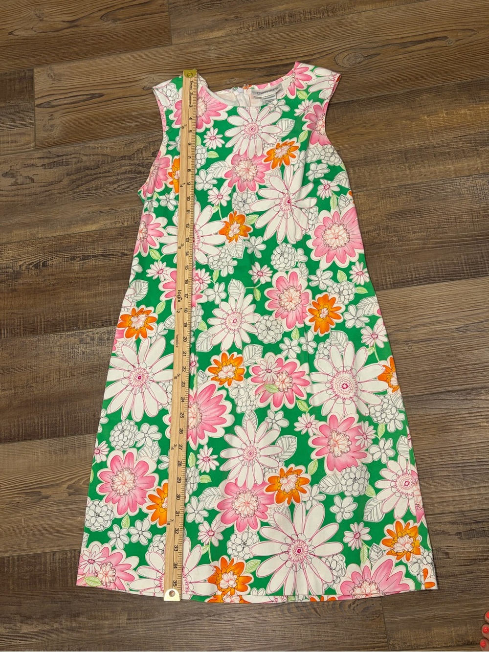 Chadwicks Green Floral A-Line Midi Dress with Pink & Orange Blooms - Picture 7 of 12